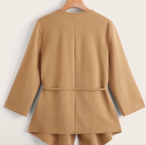 Waffle Texture Tie-Waist Jacket - Camel - Picture 2 of 8